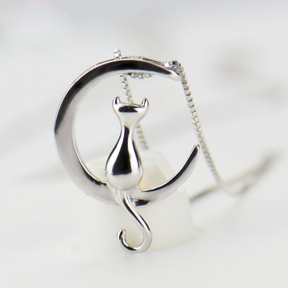 Moon Cat 925 Sterling Silver Necklace