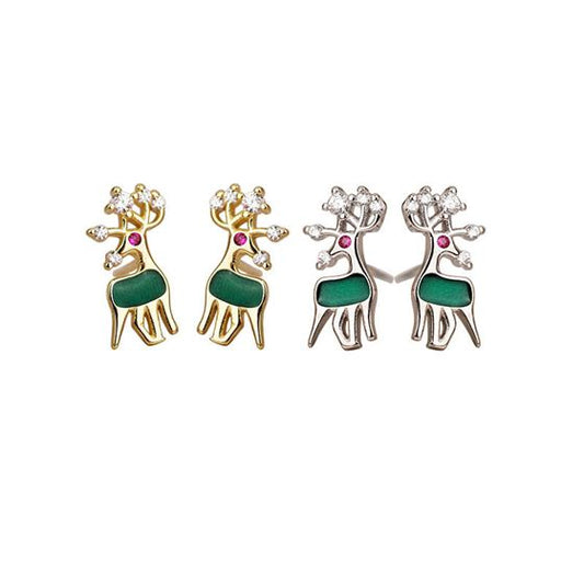 Reindeer CZ 925 Sterling Silver Stud Earrings