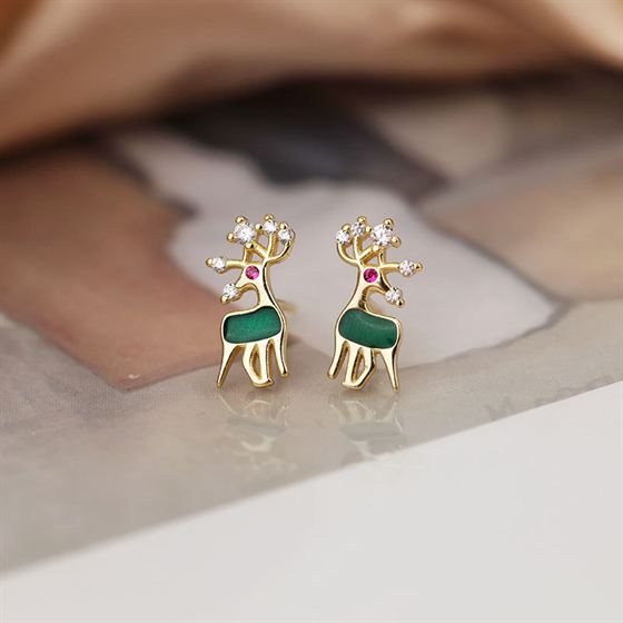 Reindeer CZ 925 Sterling Silver Stud Earrings