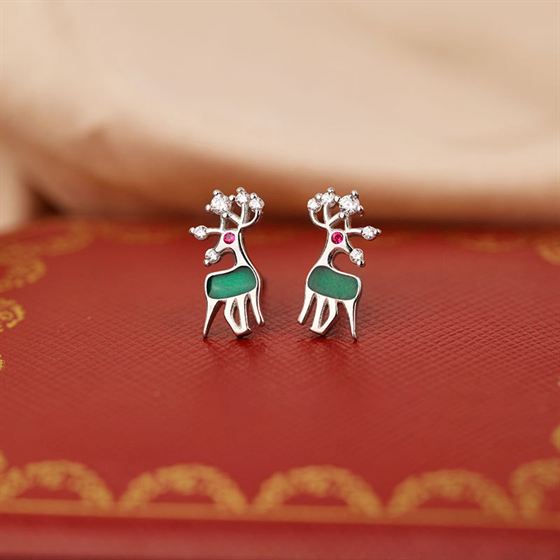 Reindeer CZ 925 Sterling Silver Stud Earrings