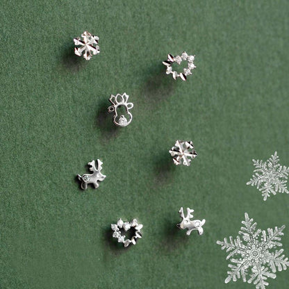 Christmas Snowflake Deer Love Heart CZ Mini S925 Sterling Silver Stud Earrings