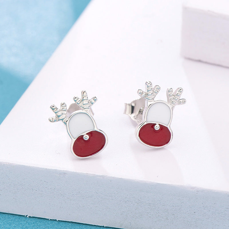 CZ Reindeer 925 Sterling Silver Studs Earrings