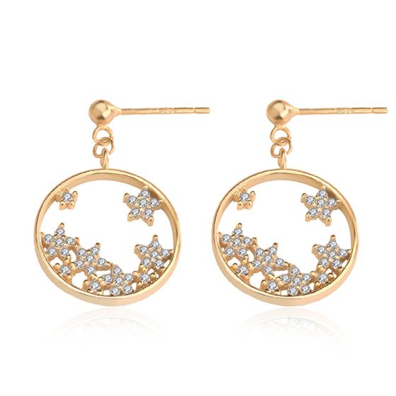 CZ Stars Circle 925 Sterling Silver Dangling Earrings