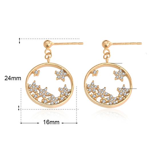 CZ Stars Circle 925 Sterling Silver Dangling Earrings