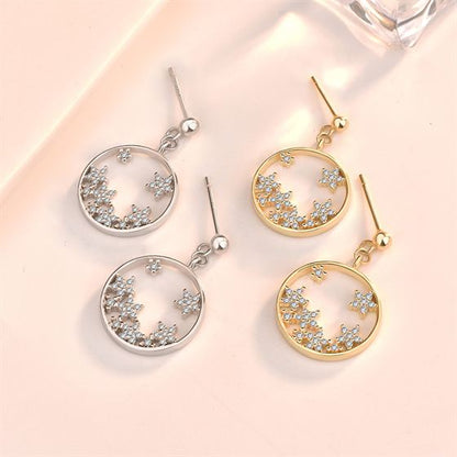 CZ Stars Circle 925 Sterling Silver Dangling Earrings