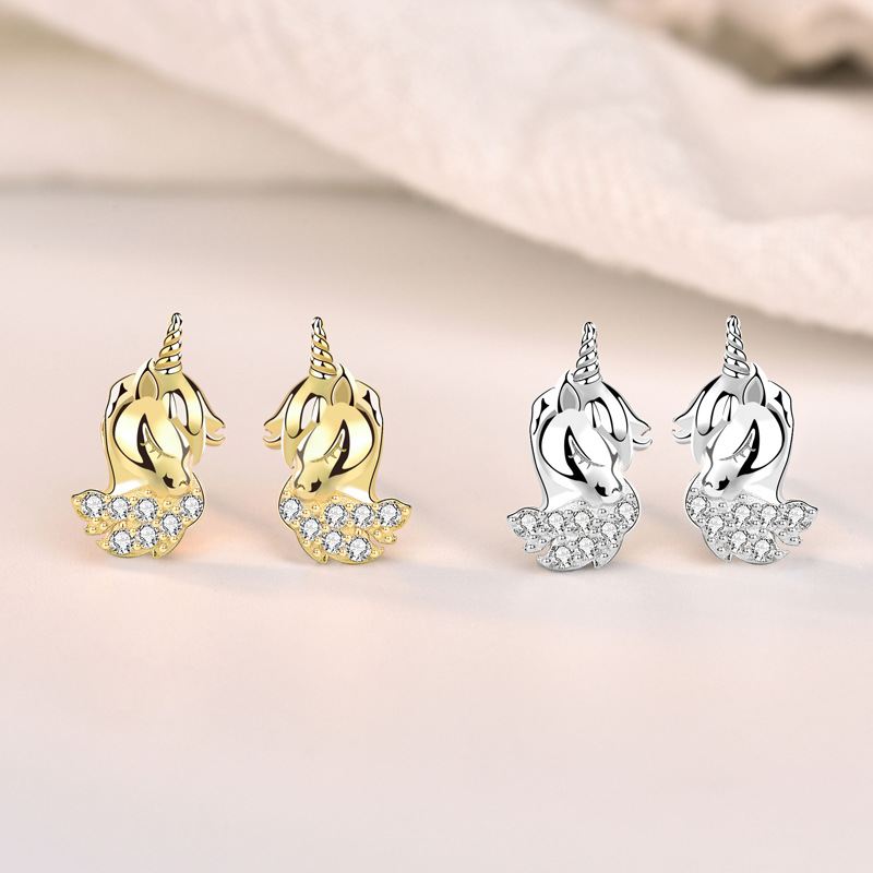 CZ Unicorn 925 Sterling Silver Stud Earrings