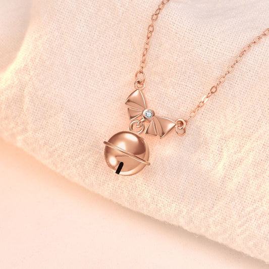 CZ Bowknot Bell 925 Sterling Silver Necklace