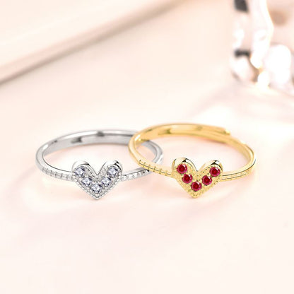 CZ Heart 925 Sterling Silver Adjustable Ring