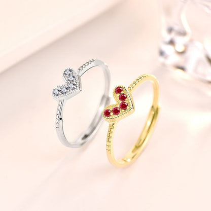 CZ Heart 925 Sterling Silver Adjustable Ring