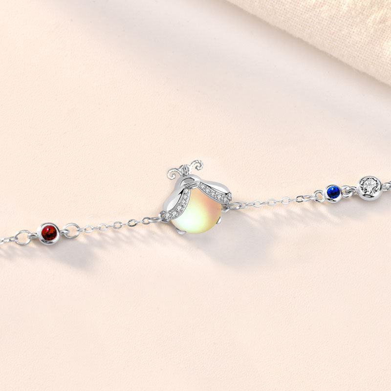 CZ Natural Moonstone Ladybug 925 Sterling Silver Bracelet