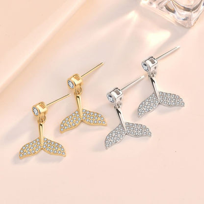 CZ Fish Tail Animal 925 Sterling Silver Dangling Earrings