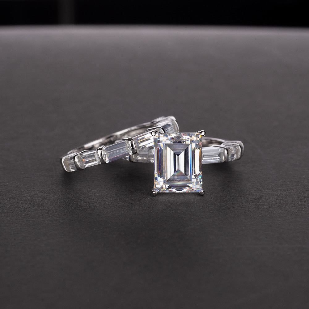 CZ Square Double 925 Sterling Silver Ring