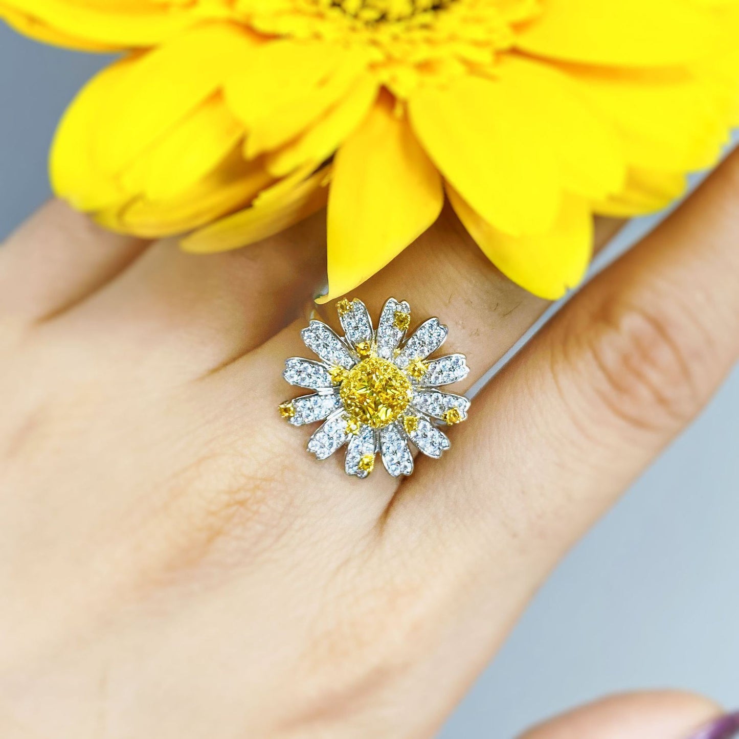 CZ Little Daisy Flower 925 Sterling Silver Ring