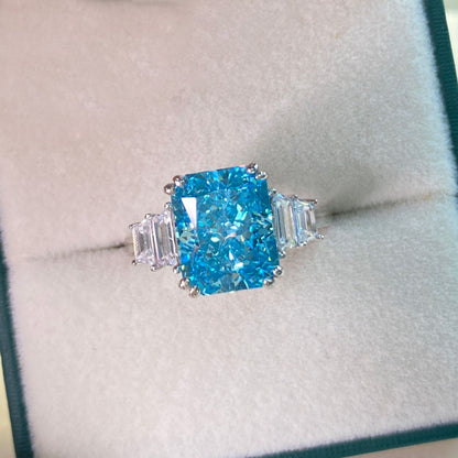 Baguette Blue CZ 925 Sterling Silver Ring