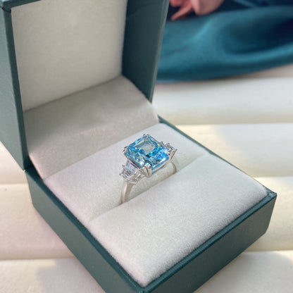 Baguette Blue CZ 925 Sterling Silver Ring