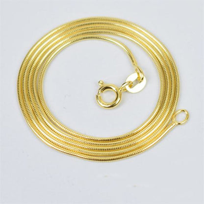 Men's 18K Yellow Gold Round Snake Chain 925 Sterling Silver Necklace