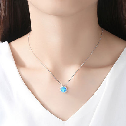 CZ Created Opal 925 Sterling Silver Necklace