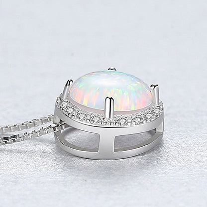 CZ Created Opal 925 Sterling Silver Necklace