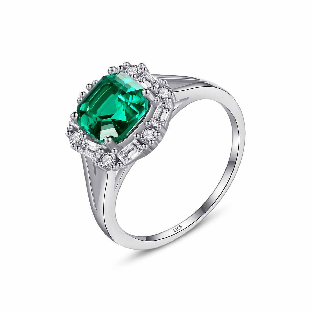 Elegant Green Radiant CZ 925 Sterling Silver Ring