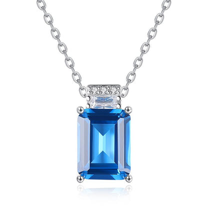 Blue CZ Baguette 925 Sterling Silver Necklace