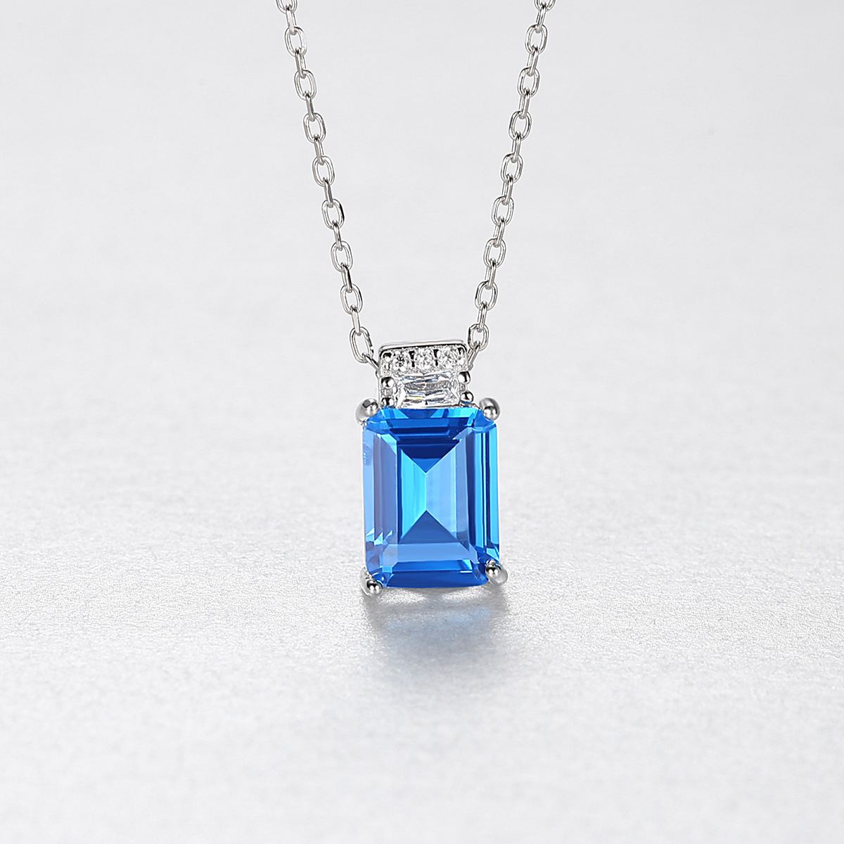 Blue CZ Baguette 925 Sterling Silver Necklace