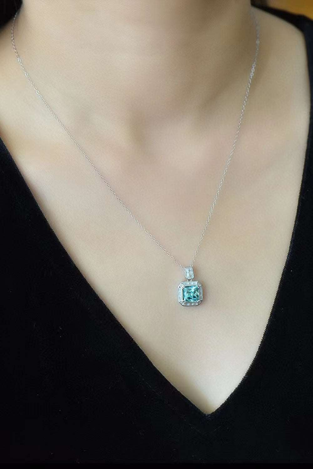 2 Carat Green Moissanite Square Pendant Necklace