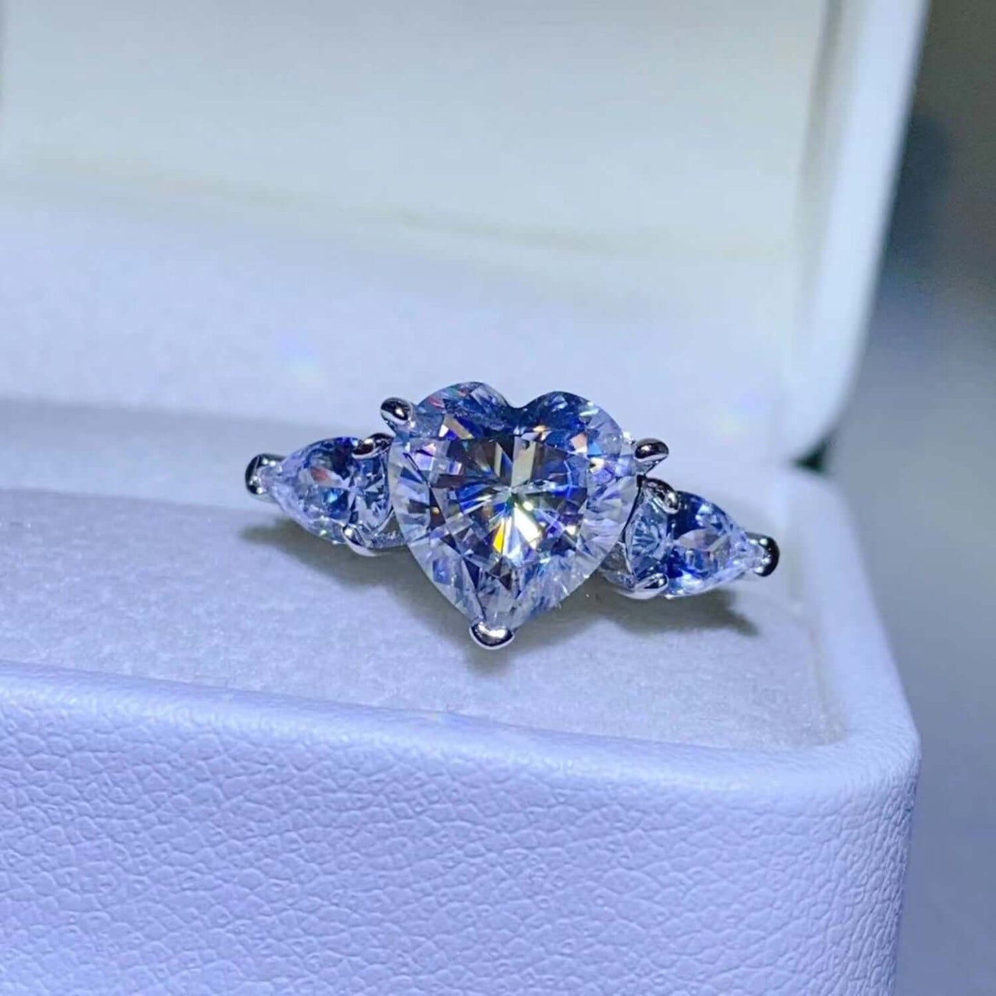 3 Carat Moissanite Heart with Side Stones Ring