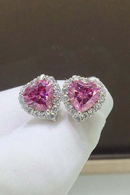 2 Carat Pink Moissanite Heart-Shaped Earrings