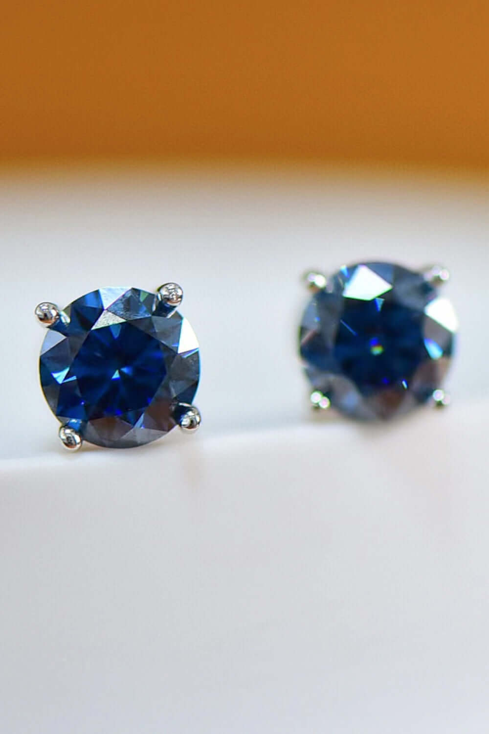 2 Carat Blue Moissanite Four-Prong Platinum-Plated Earrings