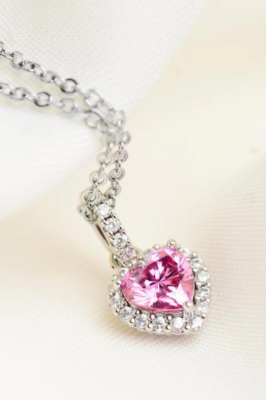 Adorable Moissanite Pink Heart Pendant Necklace