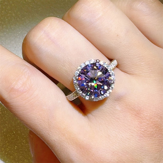 3 Carat Purple Moissanite and Zircon 925 Sterling Silver Ring