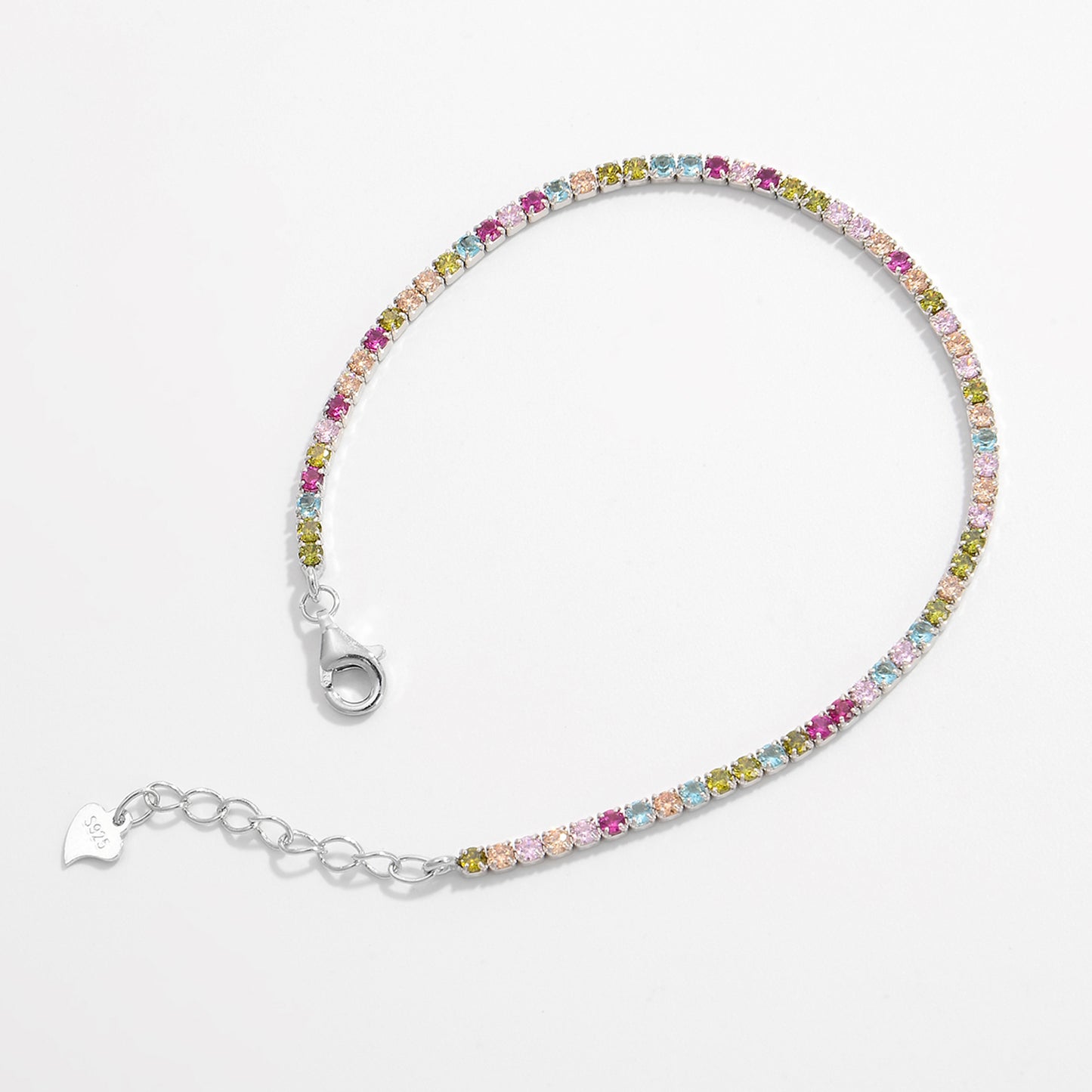 Rainbow Inlaid Zircon 925 Sterling Silver Tennis Bracelet