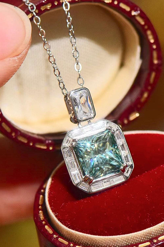 2 Carat Green Moissanite Square Pendant Necklace