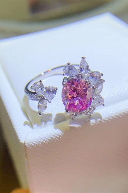 3 Carat Pink Moissanite 925 Sterling Silver Open Ring