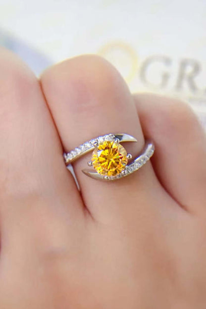 1 Carat Golden Moissanite 925 Sterling Silver Ring