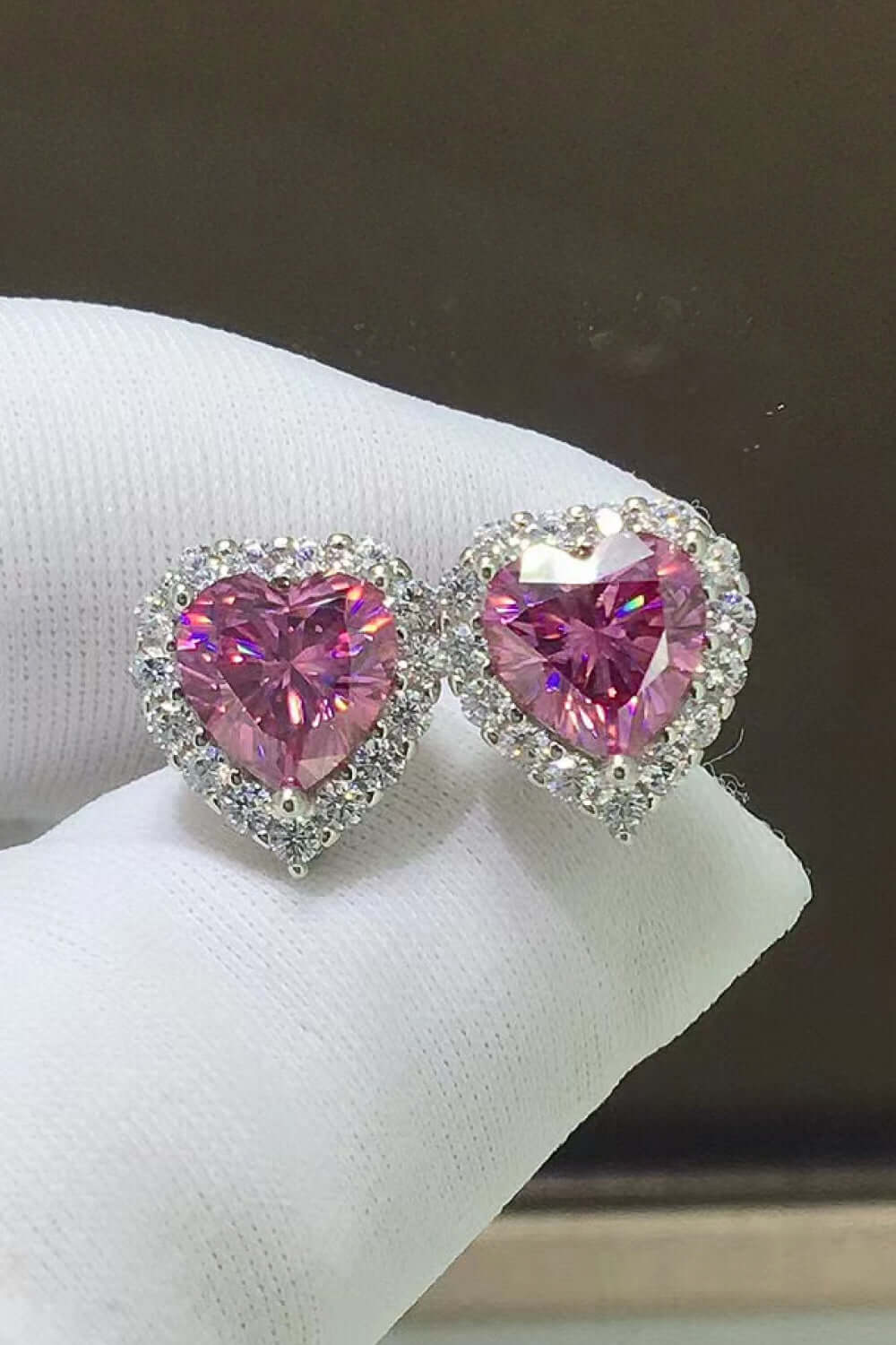 2 Carat Pink Moissanite Heart-Shaped Earrings