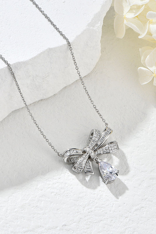 Teardrop Bow Shape 925 Sterling Silver Zircon Pendant Necklace