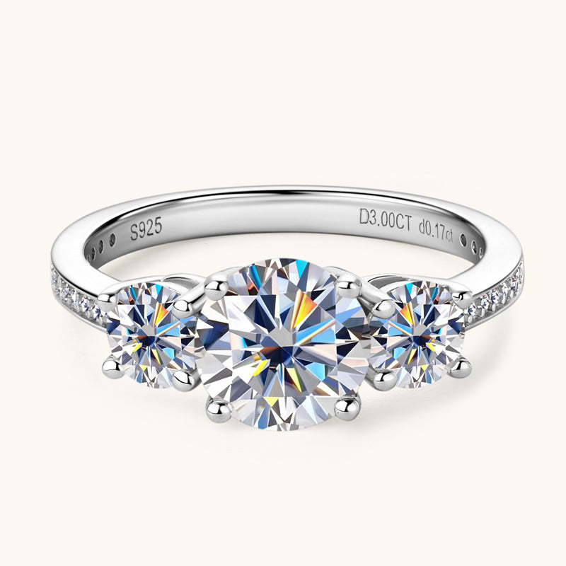 3 Carat Moissanite Triple Stone Ring