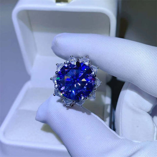 10 Carat Deep Blue Moissanite 925 Sterling Silver Ring