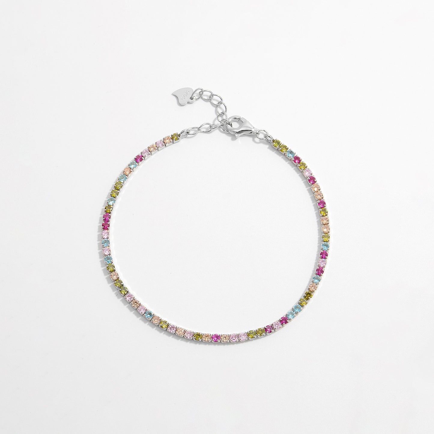 Rainbow Inlaid Zircon 925 Sterling Silver Tennis Bracelet