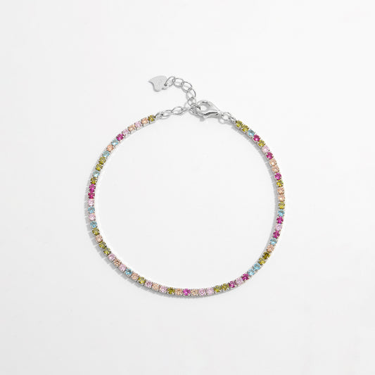 Rainbow Inlaid Zircon 925 Sterling Silver Tennis Bracelet