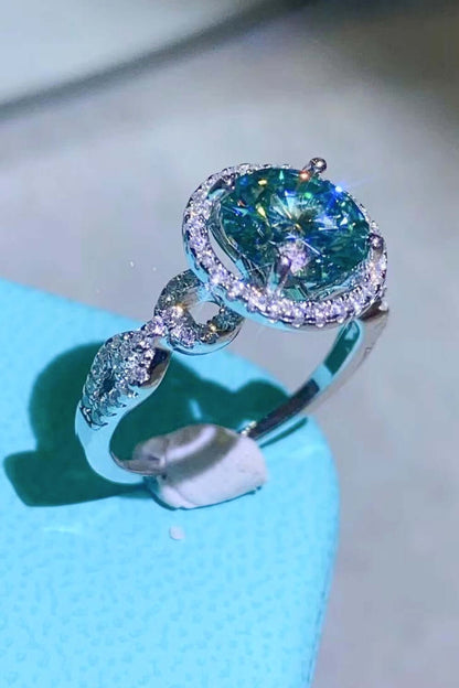 2 Carat Moissanite Emerald Green Halo Ring