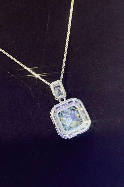 2 Carat Green Moissanite Square Pendant Necklace