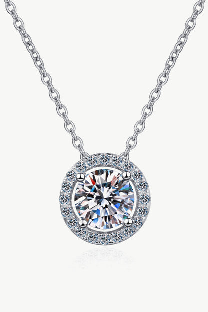 1 Carat Moissanite Round Halo Pendant Chain Necklace