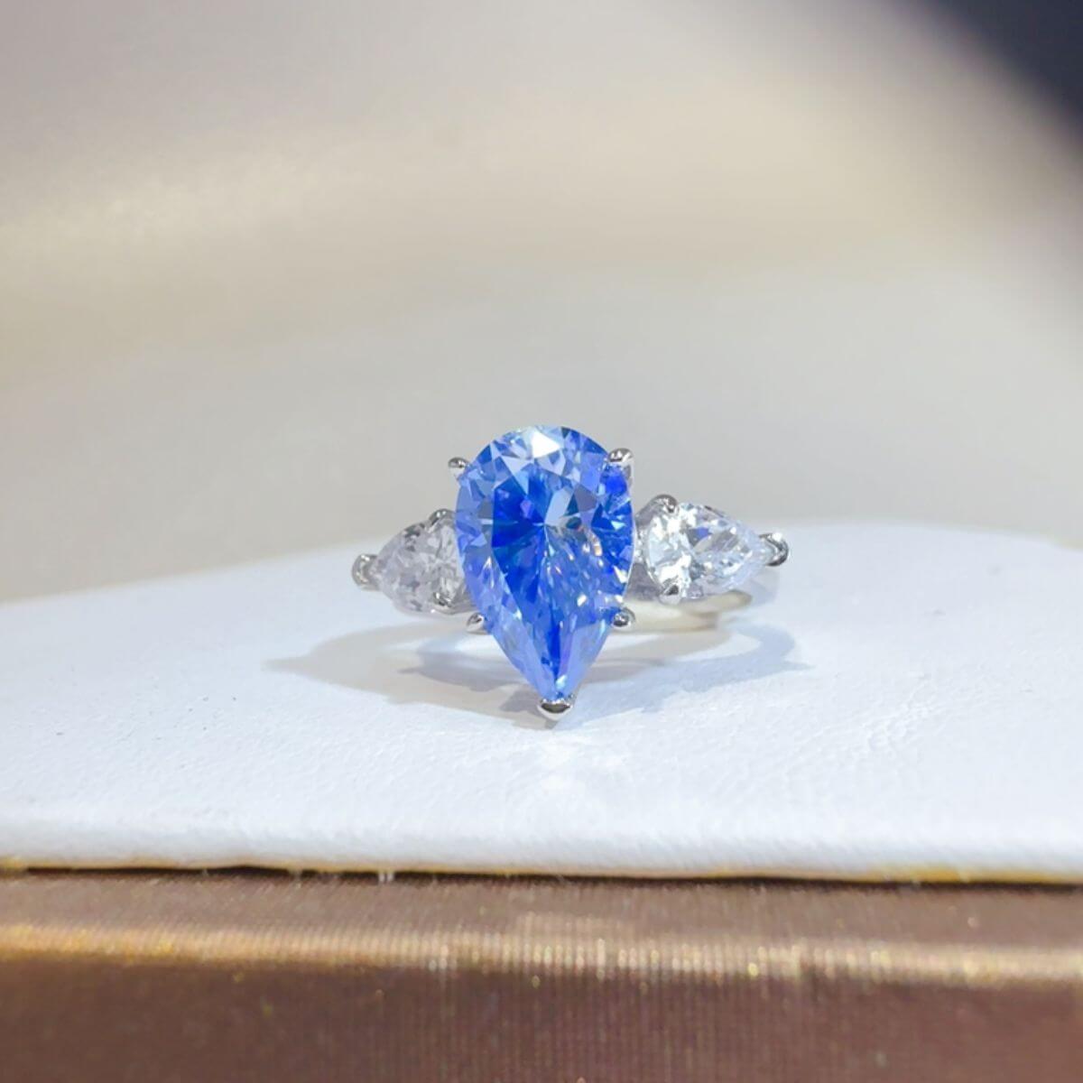 2 Carat Sky Blue Moissanite Teardrop Shape Ring