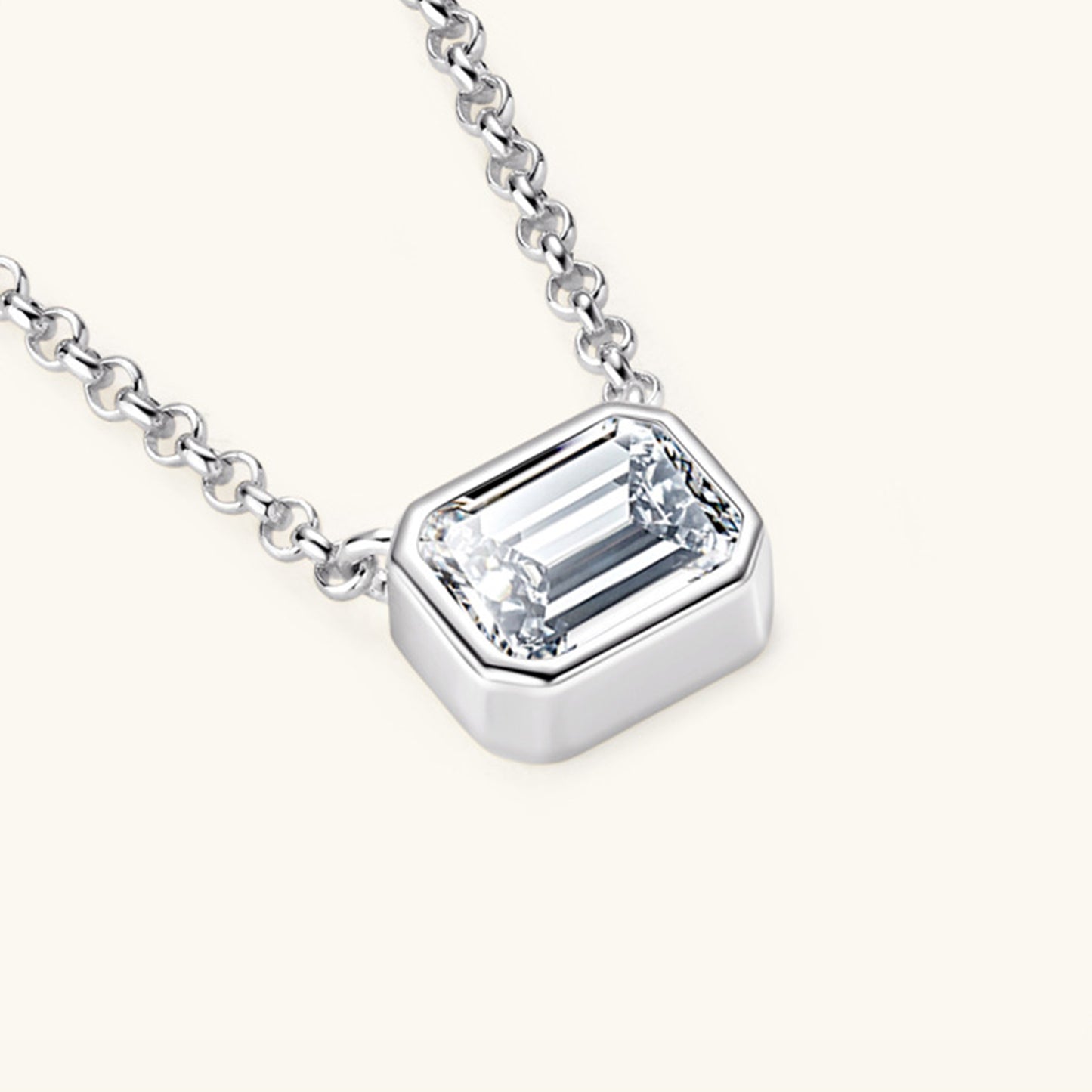 1 Carat Moissanite Emerald Cut Pendant Necklace