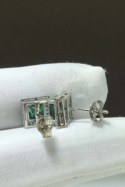 2 Carat Green Moissanite Square Stud Earrings