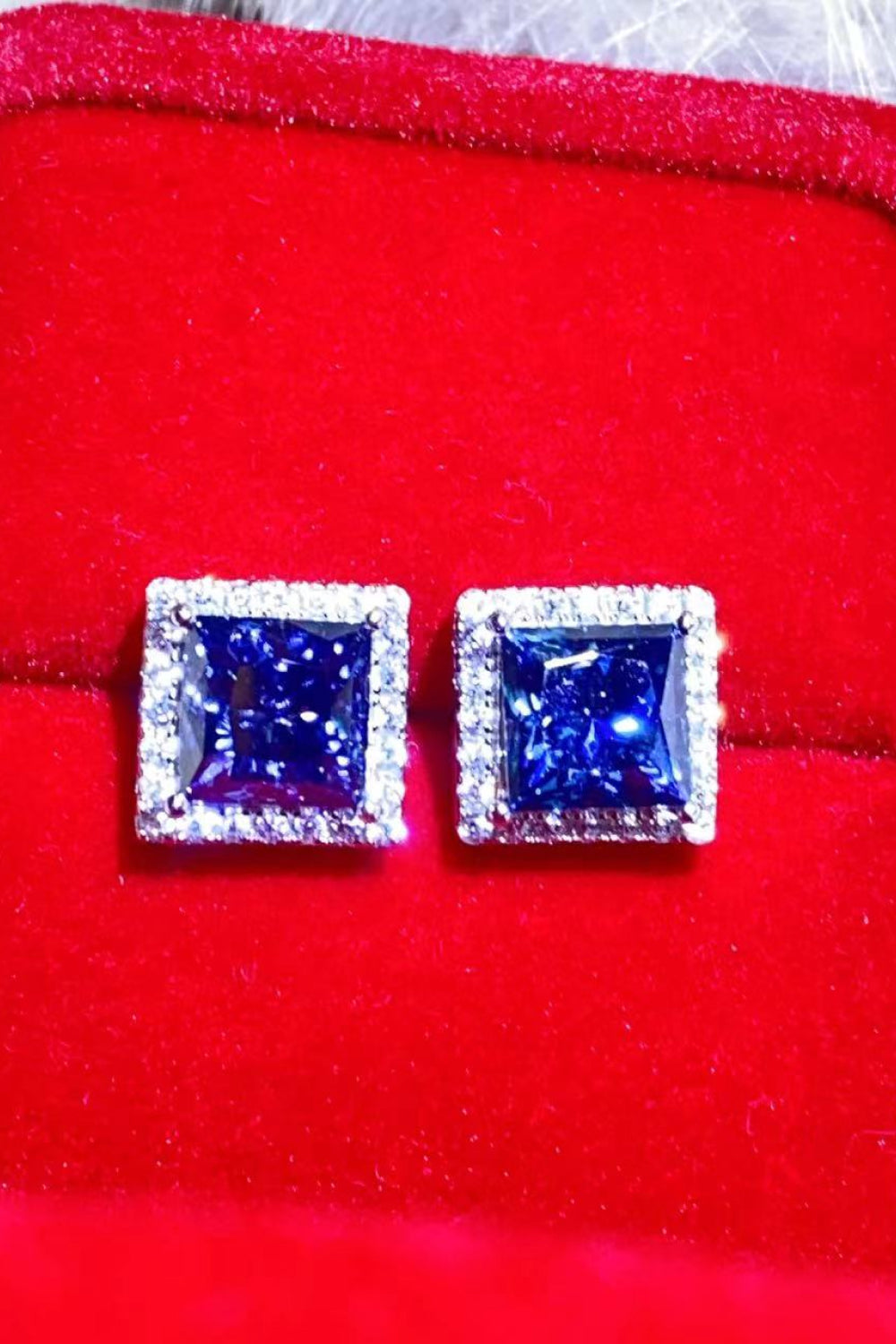 925 Sterling Silver 4 Carat Blue Moissanite Square Earrings