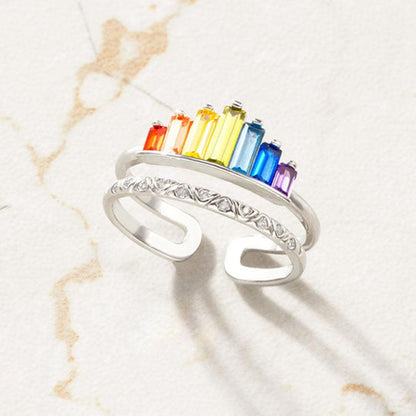 Rainbow Zircon 925 Sterling Silver Double-Layered Ring