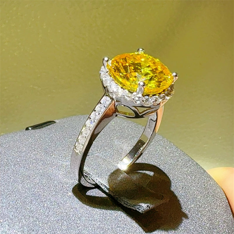 3 Carat Yellow Moissanite and Zircon 925 Sterling Silver Ring